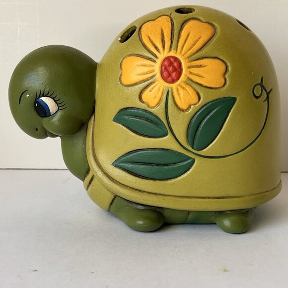 MCM 70s BoHo Ceramic Turtle Tortoise Figurine w/ Holes for Pens Makeup Brushes - Picture 6 of 13